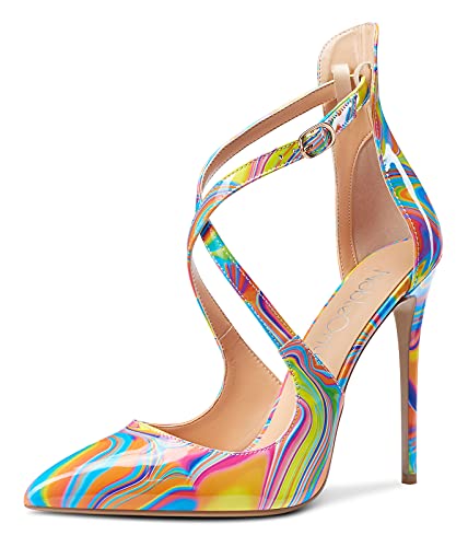 NobleOnly Damen Sky High Heels Pumps Fashion Spitze Zehe Stilettos 12CM Heel Mehrfarbig Regenbogen Schuhe EU39 von NobleOnly