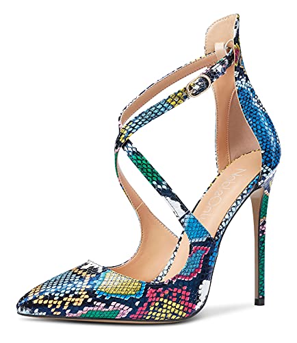 NobleOnly Damen Sky High Heels Pumps Fashion Spitze Zehe Stilettos 12CM Heel Mehrfarbig Schlange Schuhe EU40 von NobleOnly