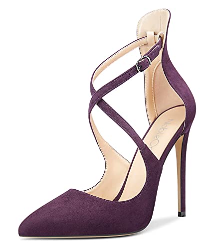 NobleOnly Damen Sky High Heels Pumps Fashion Spitze Zehe Stilettos 12CM Heel Violett Wildleder Schuhe EU39 von NobleOnly