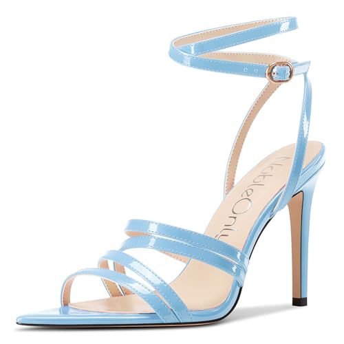 NobleOnly Damen Spitze Zehenkappe Knöchelriemen Sandalen Stiletto Hoher High Absatz Heel Party Hochzeit Dress Schuhe 10 CM Heels Himmelblau 39 EU von NobleOnly