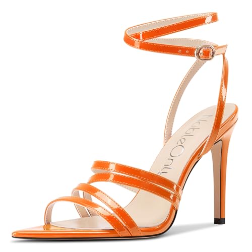 NobleOnly Damen Spitze Zehenkappe Knöchelriemen Sandalen Stiletto Hoher High Absatz Heel Party Hochzeit Dress Schuhe 10 CM Heels Orange 41 EU von NobleOnly