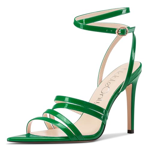 NobleOnly Damen Spitze Zehenkappe Knöchelriemen Sandalen Stiletto Hoher High Absatz Heel Party Hochzeit Dress Schuhe 10 CM Heels Tiefgrün 39 EU von NobleOnly