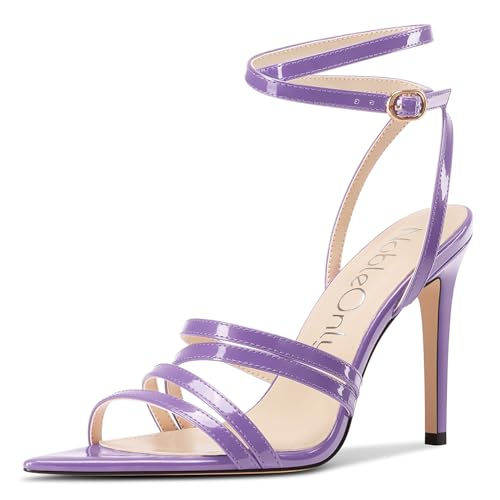 NobleOnly Damen Spitze Zehenkappe Knöchelriemen Sandalen Stiletto Hoher High Absatz Heel Party Hochzeit Dress Schuhe 10 CM Heels Violett 42 EU von NobleOnly