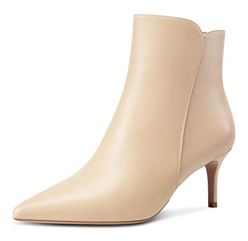 NobleOnly Damen Stiefeletten Reißverschluss Stilettos 6CM High Heels Boots Beige Nackt Schuhe EU37 von NobleOnly