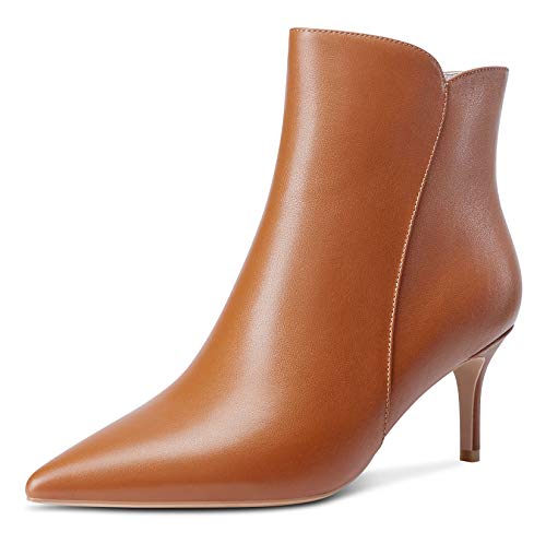 NobleOnly Damen Stiefeletten Reißverschluss Stilettos 6CM High Heels Boots Braun Schuhe EU38 von NobleOnly