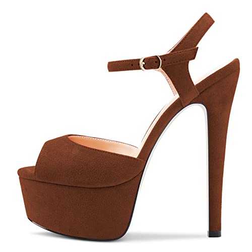 NobleOnly Damen Stiletto Hoher High Absatz Heel Plateau Plattform Knöchelriemen 15 CM Heels Sexy Clear Hochzeit Peep Open Zehenkappe Sandalen Braun Wildleder 45 EU NobleOnly Damen Stiletto Hoher High Absatz Heel Plateau Plattform Knöchelriemen 15 CM Heels Sexy Clear Hochzeit Peep Open Zehenkappe Sandalen Braun Wildleder 45 EU von NobleOnly