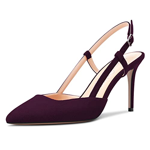 NobleOnly Damen Stiletto Hoher High Absatz Heel Slingback Pumps Spitze Zehenkappe Slip-on Sandalen Clear Hochzeit Party 8.5 cm Heels Violett 38 EU von NobleOnly