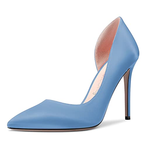 NobleOnly Damen Stiletto Hoher High Absatz Heel Spitze Zehenkappe Pumps Slip-on Hochzeit Büroschuhe Klassisch 10 cm Heels Schuhe Blau B 38 EU von NobleOnly