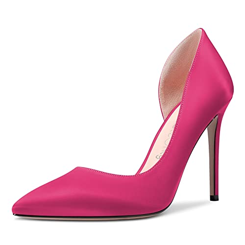 NobleOnly Damen Stiletto Hoher High Absatz Heel Spitze Zehenkappe Pumps Slip-on Hochzeit Büroschuhe Klassisch 10 cm Heels Schuhe Magenta Rot 36 EU von NobleOnly