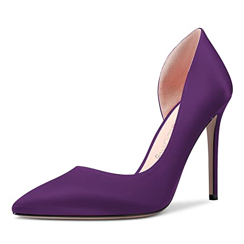 NobleOnly Damen Stiletto Hoher High Absatz Heel Spitze Zehenkappe Pumps Slip-on Hochzeit Büroschuhe Klassisch 10 cm Heels Schuhe Violett A 36 EU von NobleOnly