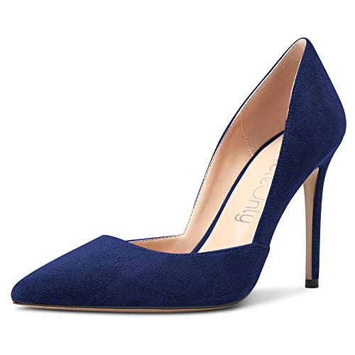 NobleOnly Damen Stiletto Hoher High Absatz Heel Spitze Zehenkappe Pumps Two-Piece Slip-on Hochzeit Sexy Dress Schuhe Navy Blau 38 EU von NobleOnly