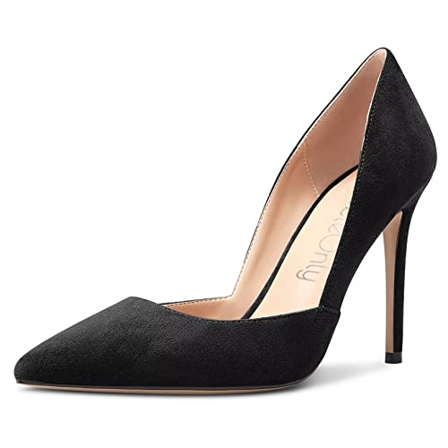 NobleOnly Damen Stiletto Hoher High Absatz Heel Spitze Zehenkappe Pumps Two-Piece Slip-on Hochzeit Sexy Dress Schuhe Schwarz 38 EU von NobleOnly