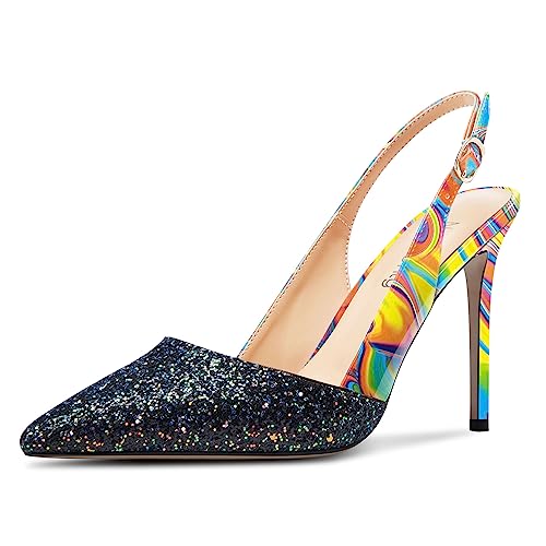 NobleOnly Damen Stiletto Hoher High Absatz Heel Spitze Zehenkappe Slingback Pumps Glitzer Patchwork Abschlussball Sexy Schuhe 10 cm Heels Buntes Graffiti 37 EU NobleOnly Damen Stiletto Hoher High Absatz Heel Spitze Zehenkappe Slingback Pumps Glitzer Patchwork Abschlussball Sexy Schuhe 10 cm Heels Buntes Graffiti 37 EU von NobleOnly