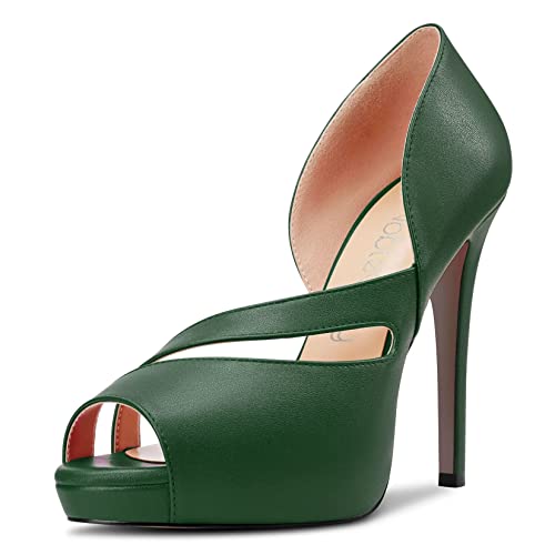 NobleOnly Damen Stiletto Hoher High Plateau Plattform Absatz Heel Peep Open Zehenkappe Sandalen Slip-on Party Dress Schuhe Dunkelgrün 42 EU von NobleOnly