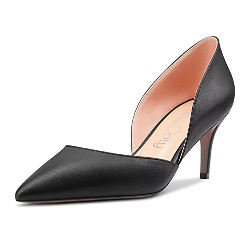 NobleOnly Damen Stiletto Mittlerem Absatz Heel Spitze Zehenkappe Pumps Two-Piece Slip-on Hochzeit Sexy 6 cm Heels Schwarz 37 EU von NobleOnly