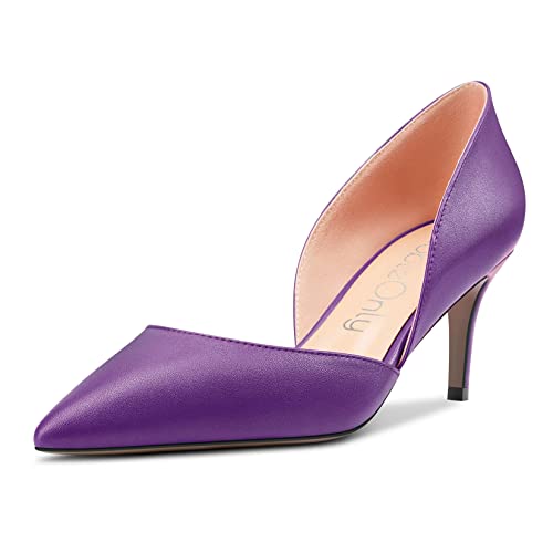 NobleOnly Damen Stiletto Mittlerem Absatz Heel Spitze Zehenkappe Pumps Two-Piece Slip-on Hochzeit Sexy 6 cm Heels Violett A 42 EU von NobleOnly