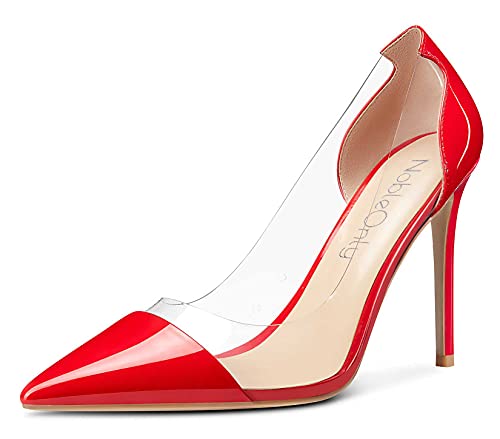 NobleOnly Damen Transparent High Heels Pumps Spitze Zehe Stilettos 10CM Heel Rot Lackleder Schuhe EU 45 von NobleOnly