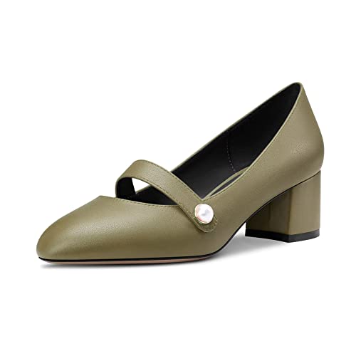 NobleOnly Mittlerem Chunky Blockabsatz Absatz Heel Geschlossene Runde Zehenkappe Slip-on Pumps Party Büroschuhe Cute Schuhe 5 cm Heels Grün B 36 EU von NobleOnly