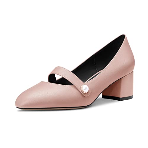 NobleOnly Mittlerem Chunky Blockabsatz Absatz Heel Geschlossene Runde Zehenkappe Slip-on Pumps Party Büroschuhe Cute Schuhe 5 cm Heels Rosa 41 EU von NobleOnly