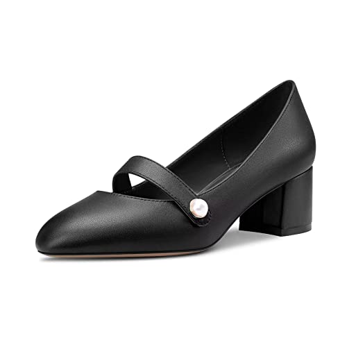 NobleOnly Mittlerem Chunky Blockabsatz Absatz Heel Geschlossene Runde Zehenkappe Slip-on Pumps Party Büroschuhe Cute Schuhe 5 cm Heels Schwarz 40 EU von NobleOnly