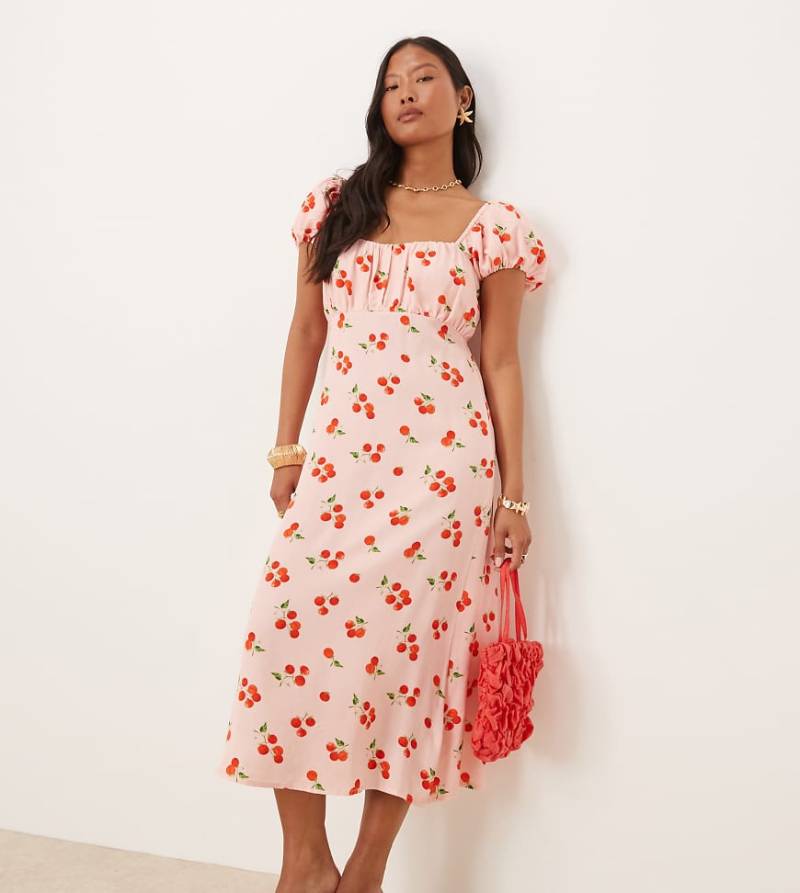 Nobody's Child Petite - Raven - Midikleid mit Puffärmeln und Tomatenmuster-Weiß von Nobody's Child Petite