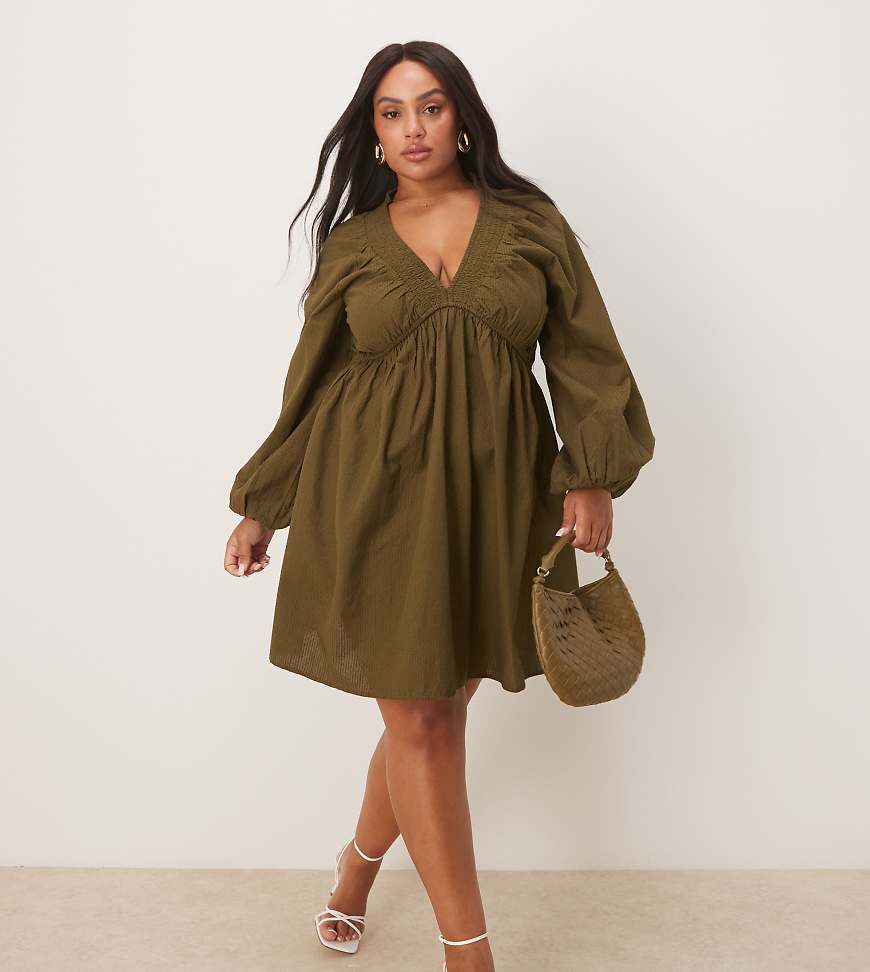 Nobody's Child Plus - Irene - Boho-Minikleid in Khaki mit Ballonärmeln-Grün Nobody's Child Plus - Irene - Boho-Minikleid in Khaki mit Ballonärmeln-Grün von Nobody's Child Plus