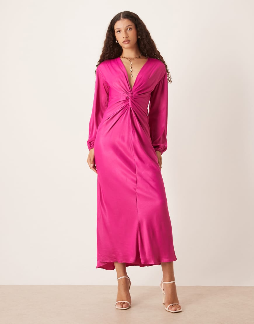 Nobody's Child - Adina - Midaxikleid in Rosa mit Zierknoten vorne von Nobody's Child