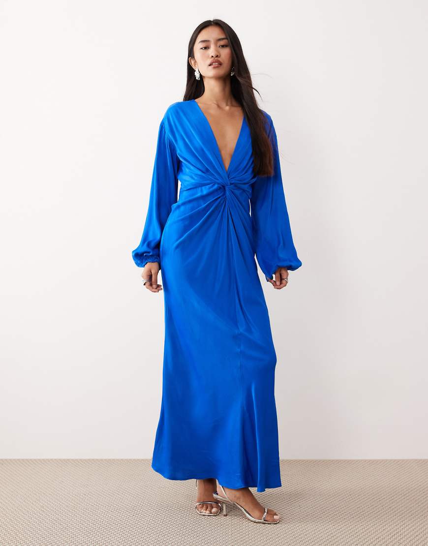 Nobody's Child - Adina - Midikleid aus Satin in Blau mit Knotendetail vorne Nobody's Child - Adina - Midikleid aus Satin in Blau mit Knotendetail vorne von Nobody's Child