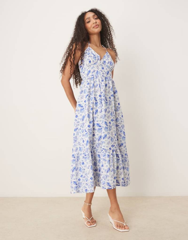 Nobody's Child - Bellerose - Midikleid in Blau mit Neckholder und Muschelprint von Nobody's Child