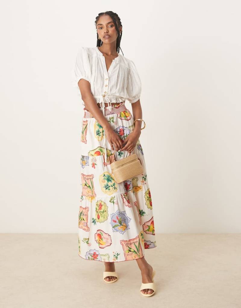 Nobody's Child - Chai - Gestufter Midirock mit Postkarten-Obstprint-Bunt von Nobody's Child