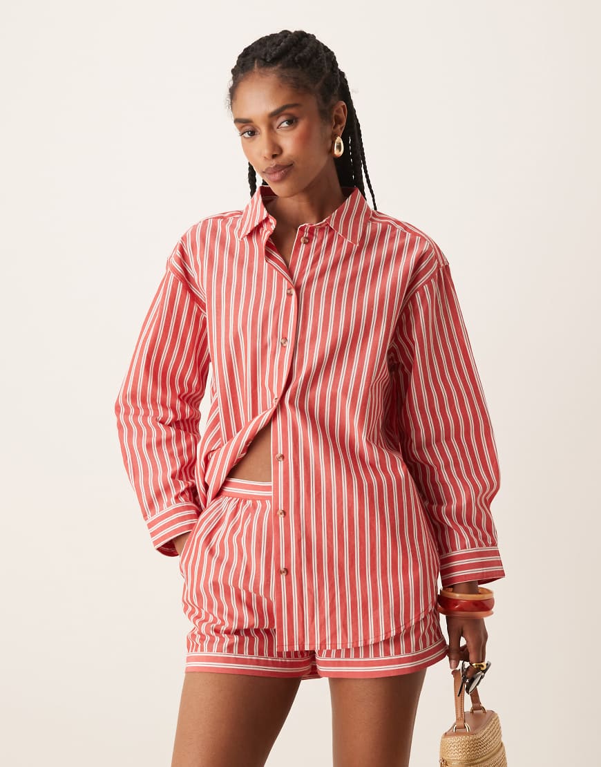 Nobody's Child - Cindy - Relaxed-Fit-Hemdbluse in gestreiftem Rot, Kombiteil von Nobody's Child