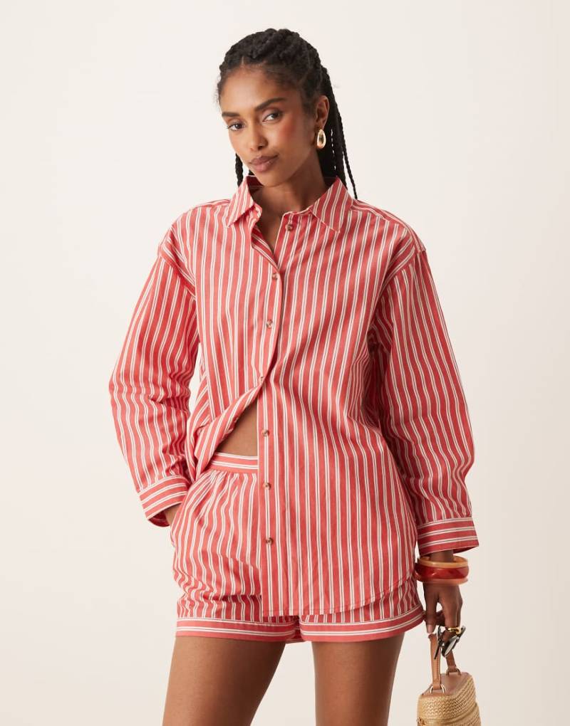 Nobody's Child - Cindy - Relaxed-Fit-Hemdbluse in gestreiftem Rot, Kombiteil von Nobody's Child