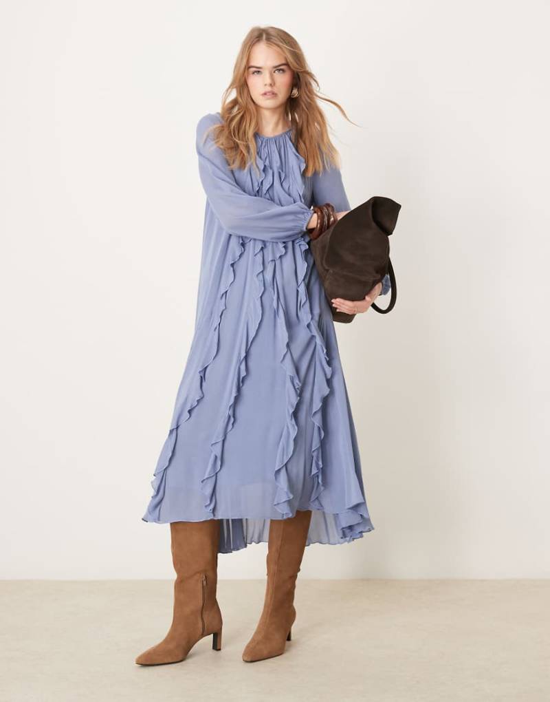 Nobody's Child - Dixie - Boho-Midikleid in Blassblau mit Rüschen von Nobody's Child