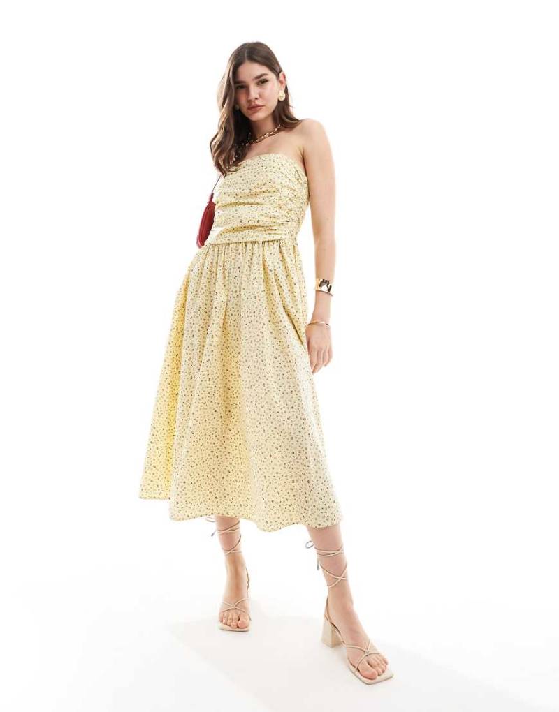 Nobody's Child - Felicity - Trägerloses, wadenlanges Kleid in Gelb mit Blümchenmuster von Nobody's Child