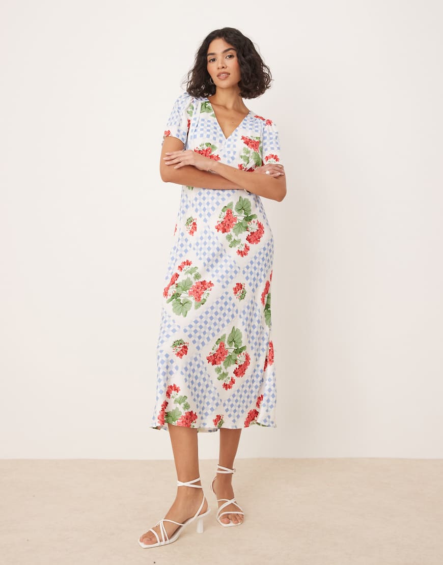 Nobody's Child - Flora - Midi-Freizeitkleid mit Geranienmuster-Bunt von Nobody's Child