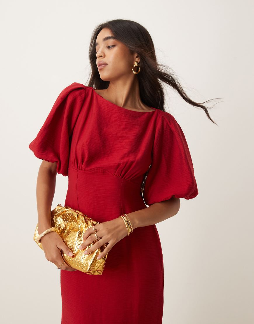 Nobody's Child - Hannah - Midaxi-Kleid in Rot mit Ballonärmeln von Nobody's Child