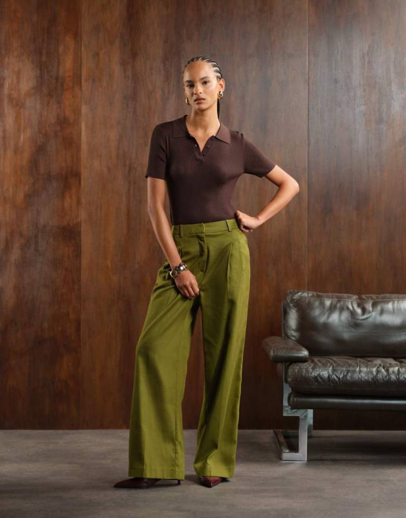 Nobody's Child - Jax - Elegante Hose in Khaki mit weitem Bein, Kombiteil-Grün von Nobody's Child