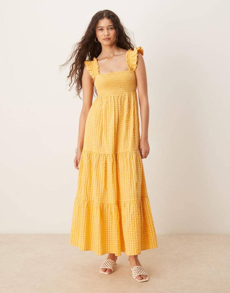 Nobody's Child - Maya - Gestuftes Midikleid mit gelbem Vichy-Karomuster von Nobody's Child