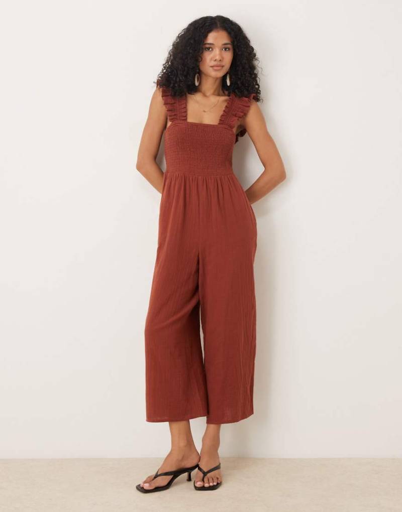 Nobody's Child - Maya - Jumpsuit in Braun mit Rüschenärmeln von Nobody's Child