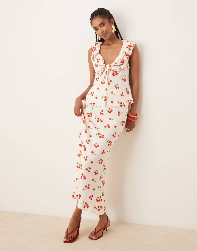 Nobody's Child - Milo - Midaxi-Rock in Weiß mit Tomatenmuster, Kombiteil-Rot von Nobody's Child