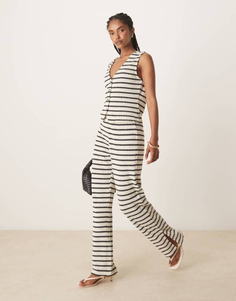 Nobody's Child - Strukturierte, gestreifte Hose in Schwarz-Weiß mit weitem Bein, Kombiteil-Bunt von Nobody's Child