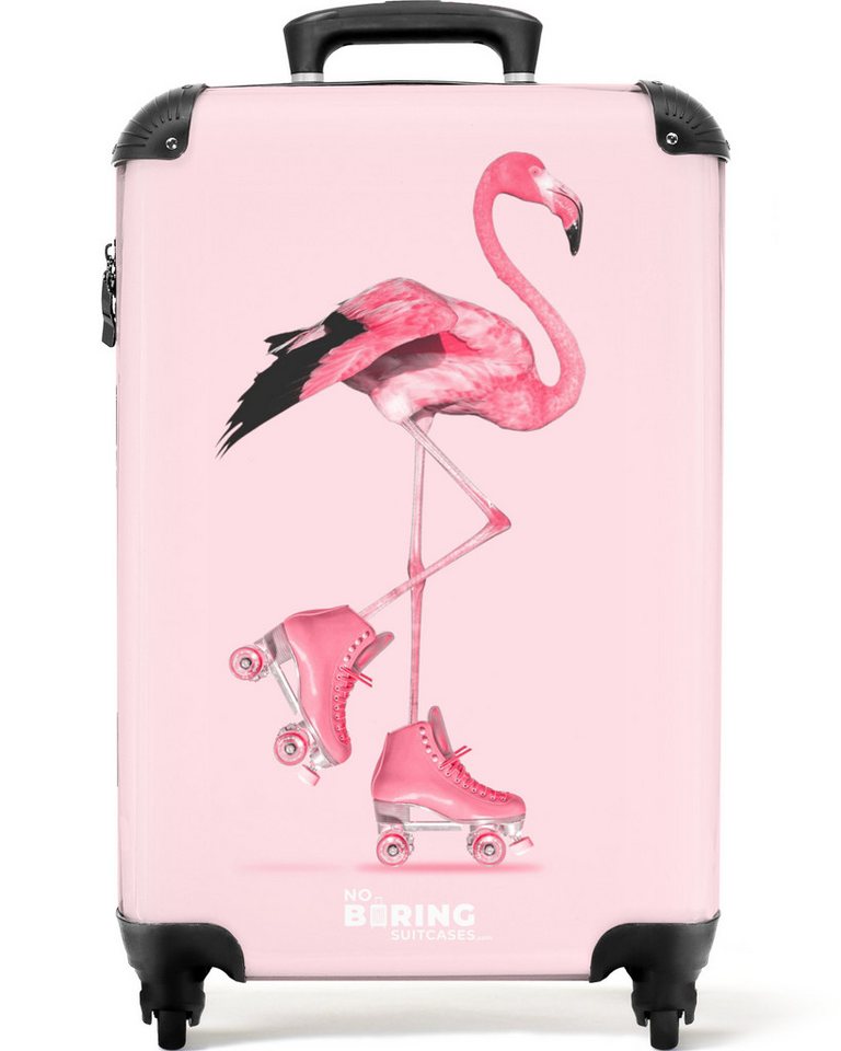 NoBoringSuitcases.com© Kinderkoffer Flamingo mit rosa Rollschuhen 55x35x20cm, 4 Rollen, Handgepäck-Koffer, Kinderkoffer, Reisekoffer Mädchen von Noboringsuitcases.Com
