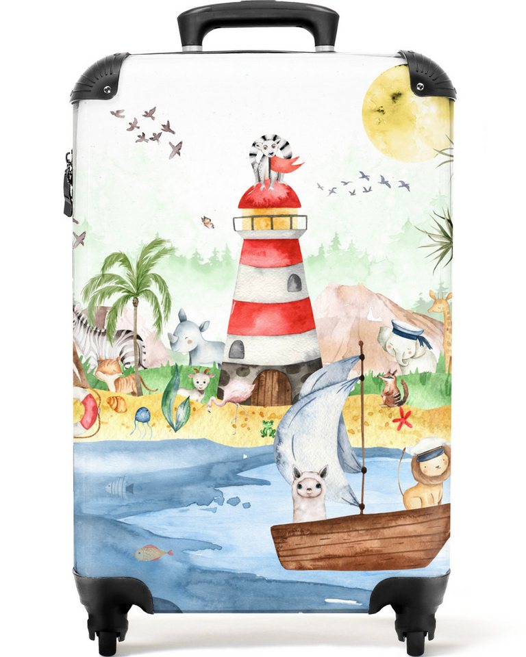 NoBoringSuitcases.com© Kinderkoffer Kinder - Boot - Wasser - Leuchtturm 55x35x20cm, 4 Rollen, Kinder Koffer Klein, Trolley Handgepäck, Reisekoffer von Noboringsuitcases.Com