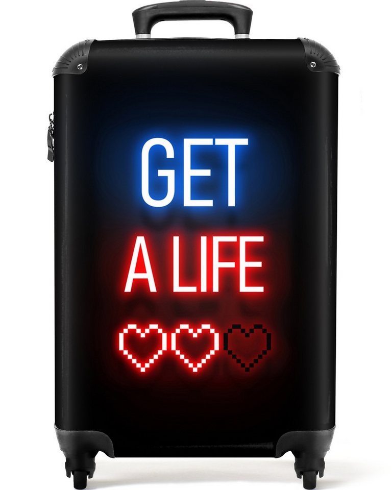 NoBoringSuitcases.com© Kinderkoffer Spiele - Text - Get a life - Neon - Schwarz 55x35x20cm, 4 Rollen, Kinder Koffer Klein, Trolley Handgepäck, Reisekoffer von Noboringsuitcases.Com