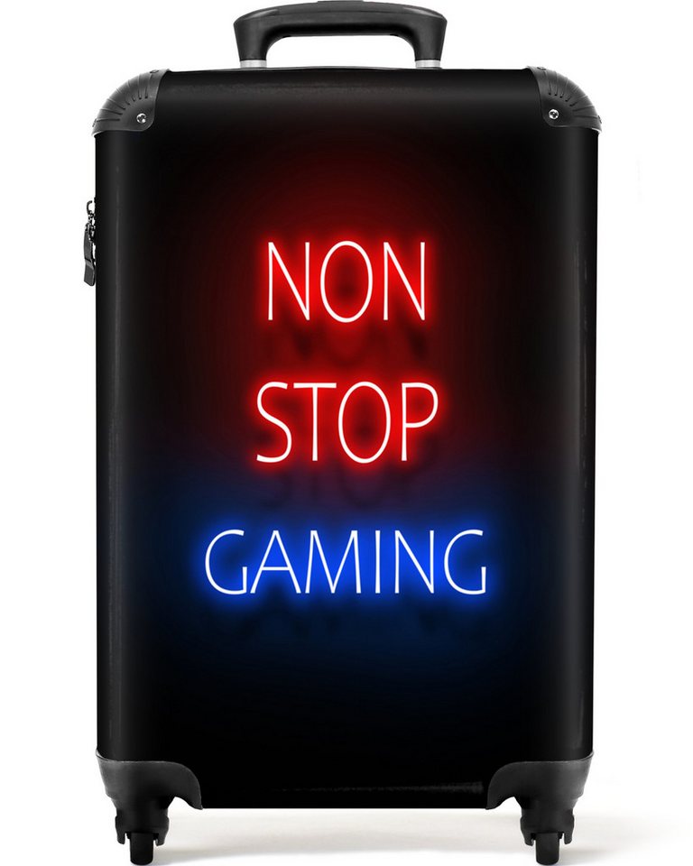NoBoringSuitcases.com© Kinderkoffer Text - Spiele - Nonstop-Spiele - Neon - Schwarz 55x35x20cm, 4 Rollen, Kinder Koffer Klein, Trolley Handgepäck, Reisekoffer von Noboringsuitcases.Com