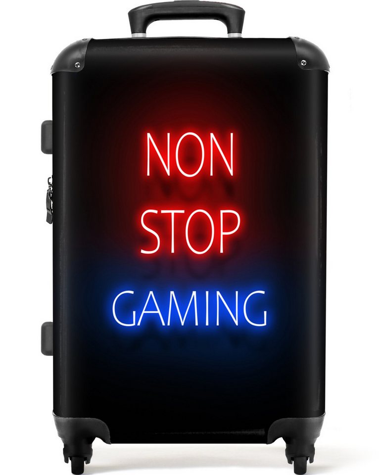 NoBoringSuitcases.com© Kinderkoffer Text - Spiele - Nonstop-Spiele - Neon - Schwarz 67 cm - 72 L, 4 Rollen, Mittelgroßer Reisetasche mit Rollen für 20kg, Kinderkoffer von Noboringsuitcases.Com