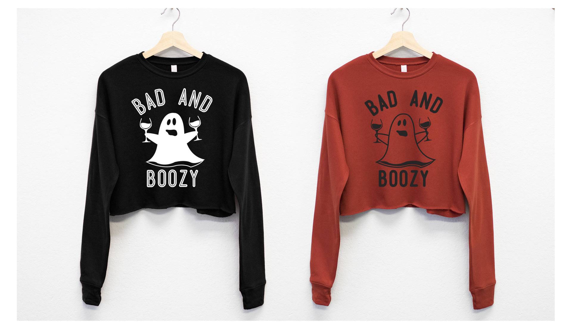 Bad &boozy Halloween Cropped Sweatshirt Damen Shirt, Herbst Sweatshirts Für Frauen, Crop Top Sweatshirts, Pullover von NobullWomanApparel