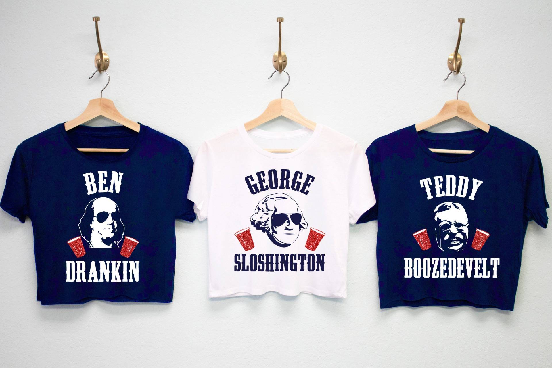 Ben Drankin Shirt Glitter Cropped T-Shirt 4. Juli, George Sloshington Tshirt, Patriotic, Usa Shirts Frauen, Präsident Trinkhemden von NobullWomanApparel