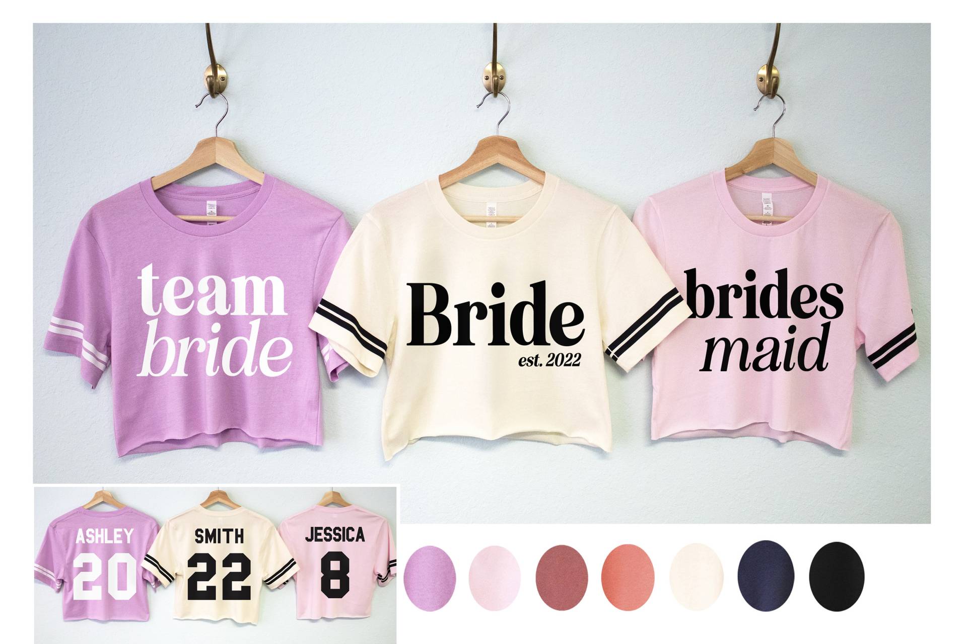 Bride Est. 2022 Shirt Crop Top, Your Name Number & Year, Brautjungfern Top Shirts, Junggesellinnen T-Shirts, Jerseys von NobullWomanApparel