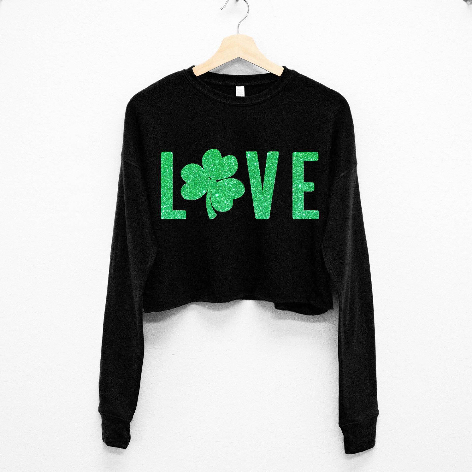 Glitter Love Shamrock St. Patrick Es Day Cropped Pullover, Patty Shirts Damen, Damen St Crop Tops von NobullWomanApparel